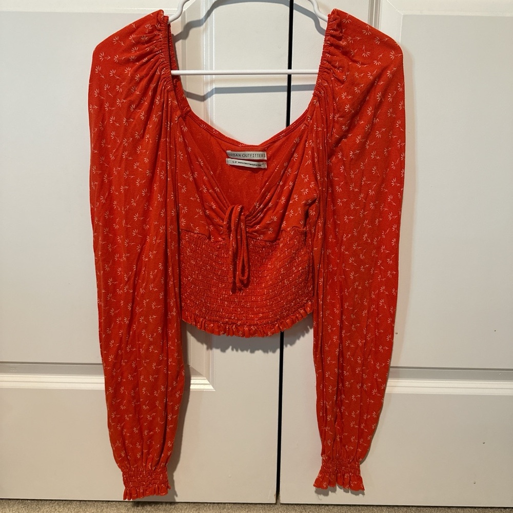 Urban Outfitters Orange Floral Long Sleeve Blouse